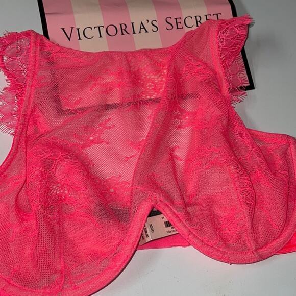 New Victorias Secret very sexy high neck lace unlined logo bra 32D - Picture 3 of 11